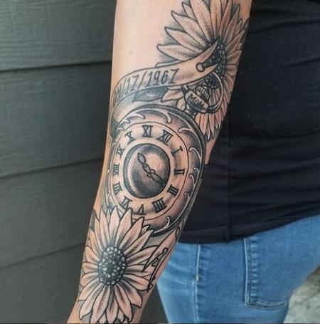 Tattoos - Cody Cook Sunflowers and Pocketwatch - 139471